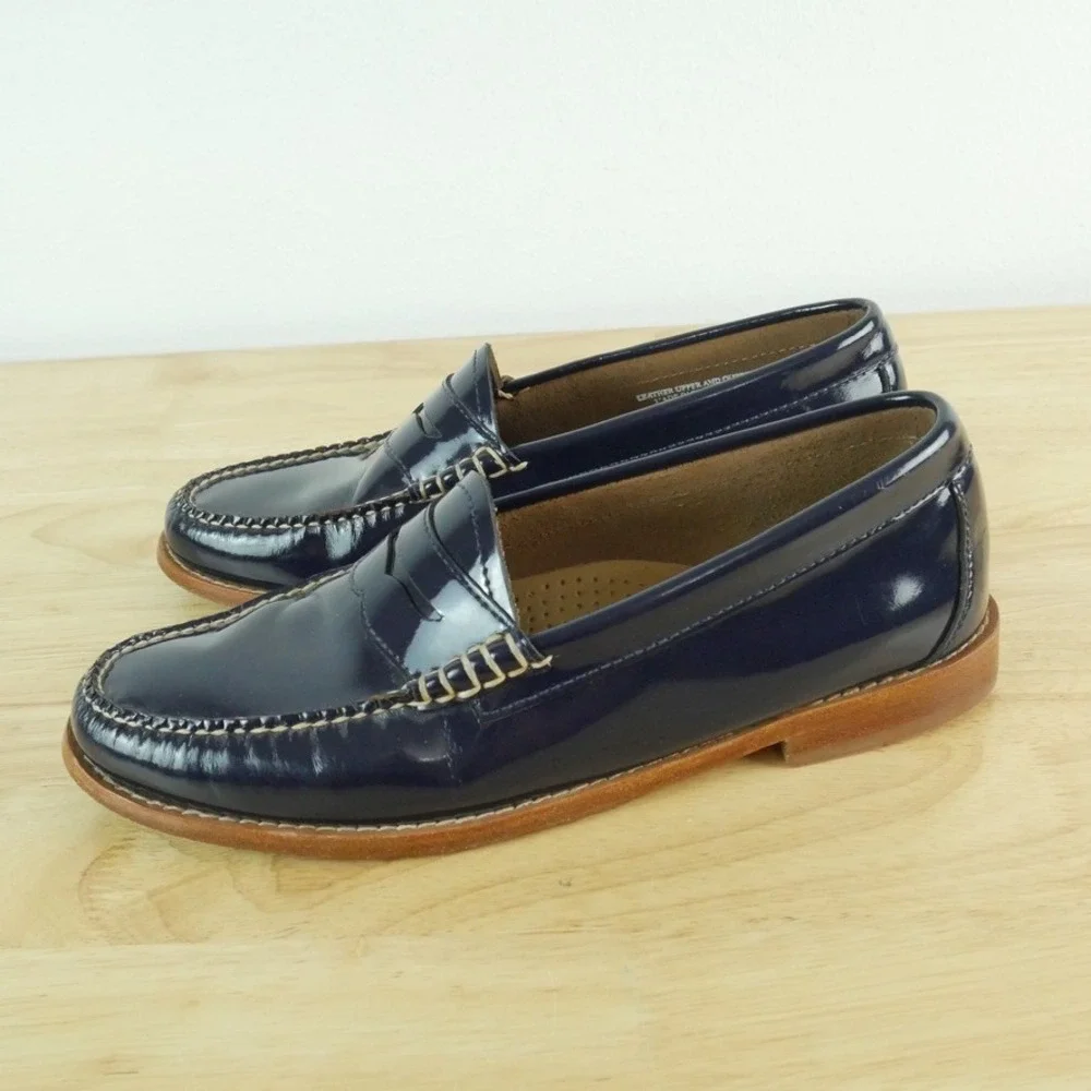 Bass Weejuns Whitney Penny Loafers Navy Blue Patent Leather 8 Preppy Heritage